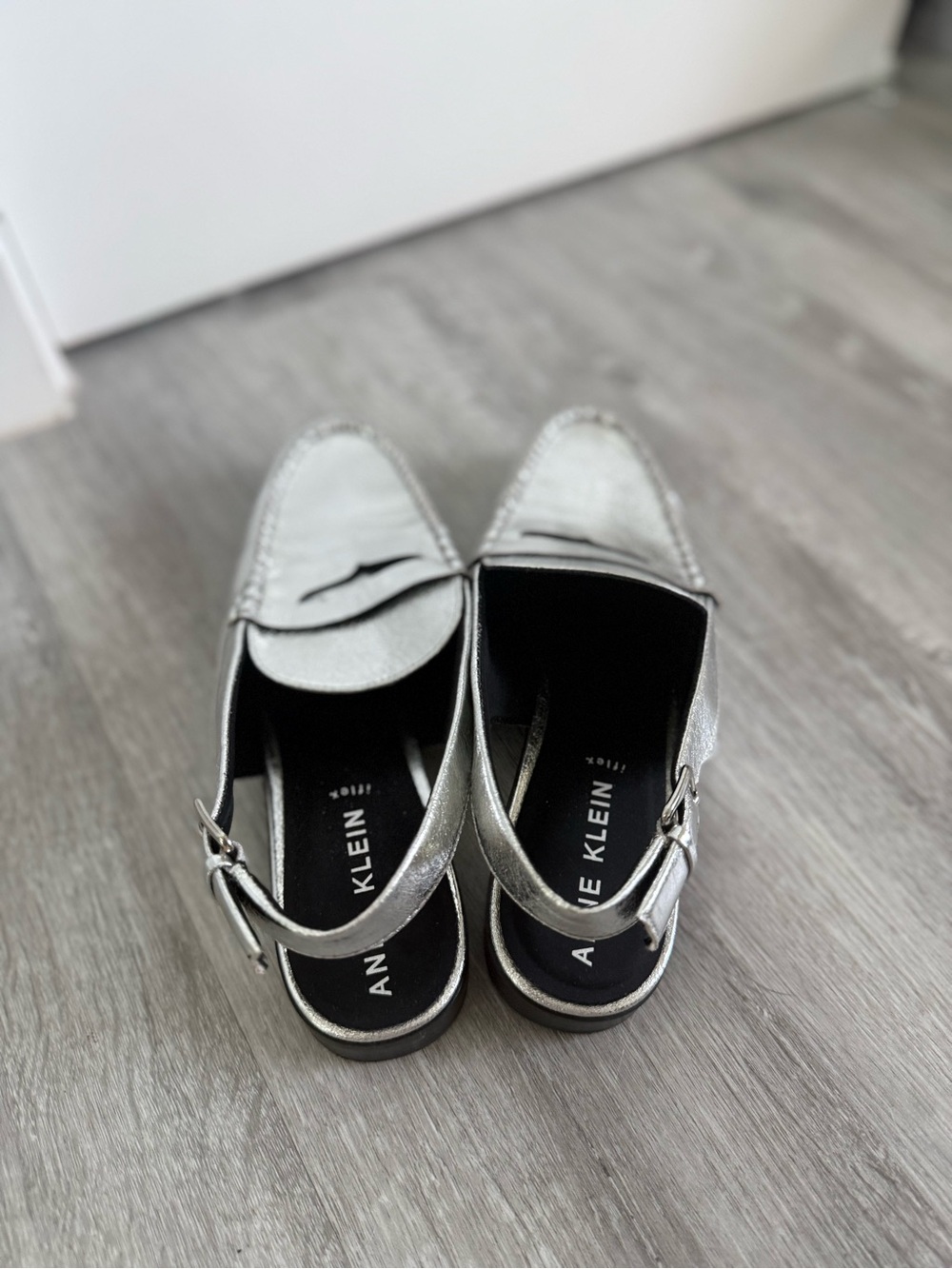 Anne Klein Metallic Silver Slingback Penny Mule Loafers - Picture 4 of 6